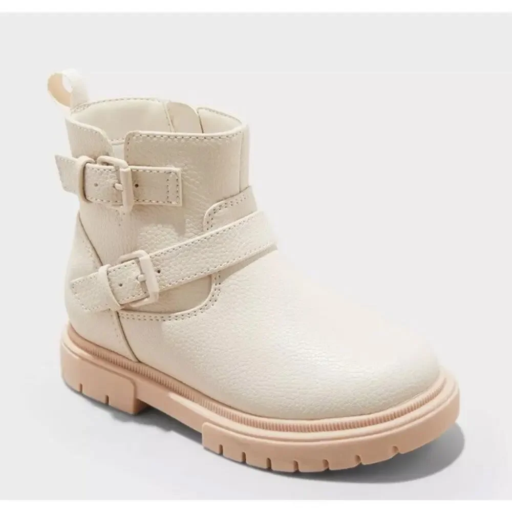 Toddler Girls Cat & Jack Evie Ankle Boots Cream Soft Faux Leather